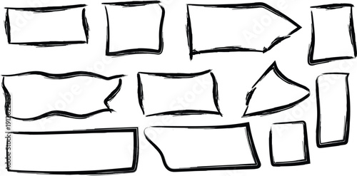 A collection of 13 irregular rectangular shapes in black outline on white background