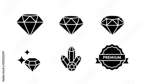 Minimal faceted diamond vector icon collection