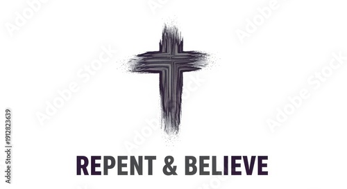 A dark, brushstroke cross with the words 