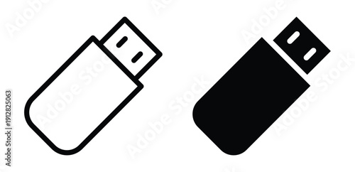 Black and White USB Flash Drive Icons for Modern Digital Design Use