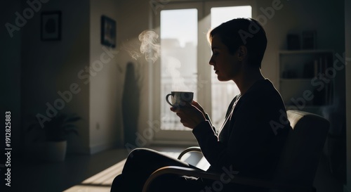 Wallpaper Mural Silhouette enjoying quiet sunrise coffee at home Torontodigital.ca