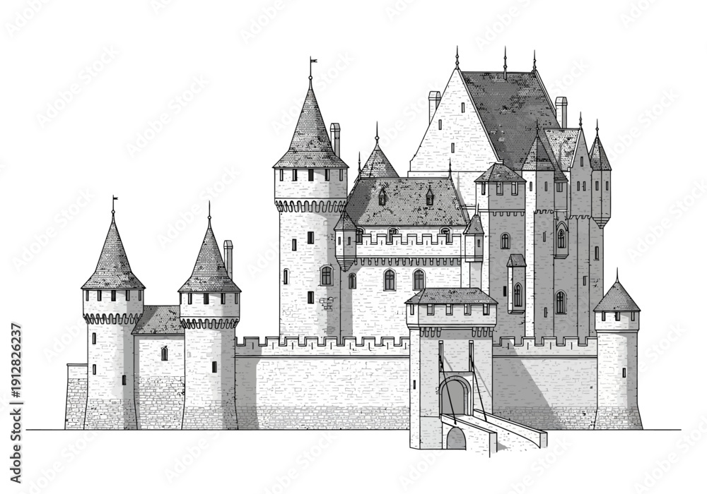 Obraz premium Medieval Castle Architecture Design Elements.