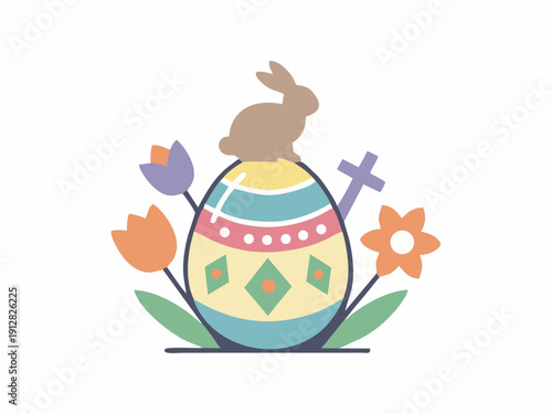 Happy Easter Greeting with Decorated Egg and Bunny