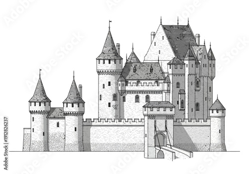 Medieval Castle Architecture Design Elements.