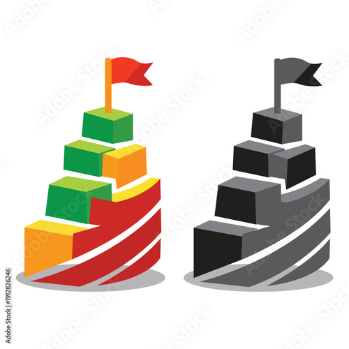 Business Growth Concept with Success Steps and Flag Leadership Illustration