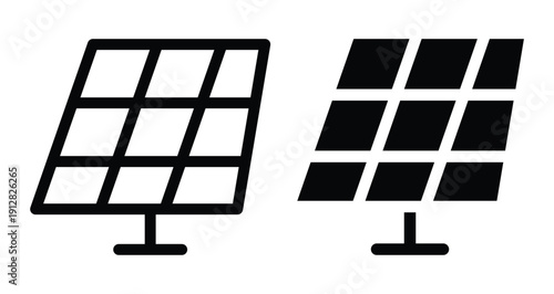 Solar Panel Icon Set in Black and White Design for Renewable Energy Concepts