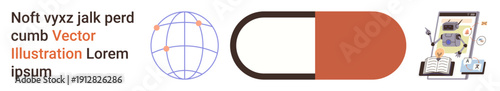 Global communication, digital healthcare, medical innovation, online transactions, technology, pharmaceutical advancements. A globe, capsule and digital healthcare tools. Digital healthcare