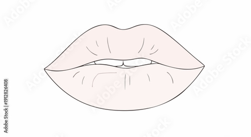 Realistic line art of full woman lips with subtle pink tint vector illustration
