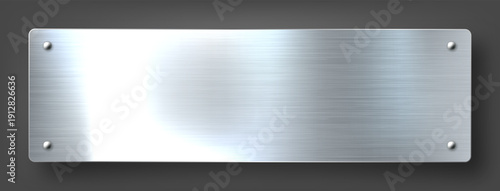 Realistic metal banner. Brushed steel or aluminium plate. Polished metal surface. Old grunge texture with scratches. Vector illustration