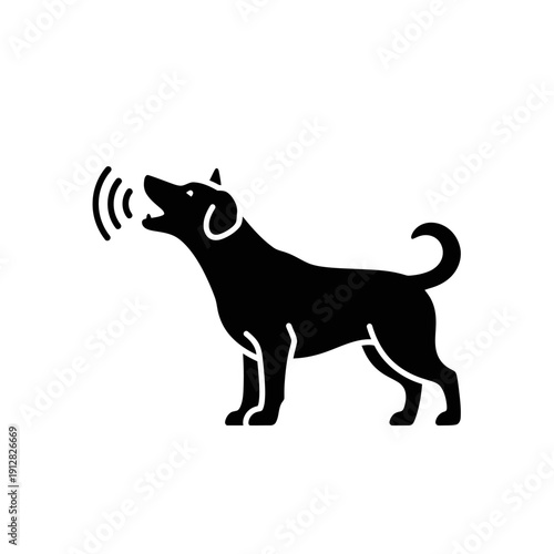 A black silhouette of a dog howling at the moon simple vector graphic