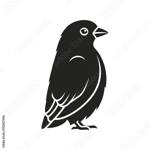 Simple black silhouette of a small bird with a curved beak