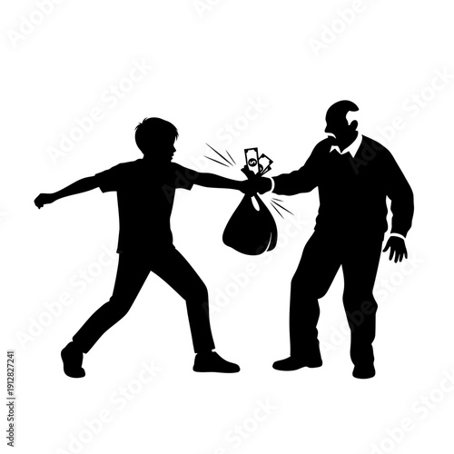 A silhouette depicting a father and son during a playful tussle