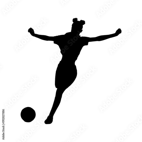 Female Soccer Player Silhouette Kicking Ball.
