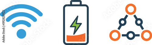 Wifi symbol battery icon network nodes graphic wireless