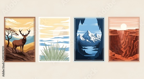 Wallpaper Mural landscape art prints set, nature scenes, wildlife, mountains, canyon views Torontodigital.ca