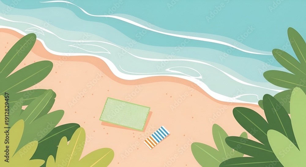 custom made wallpaper toronto digitalbeach scene with towels and foliage, summer vacation