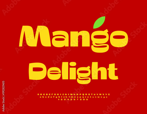 Vector Bright Promotion Orange Delight. Artistic Font for Digital Branding and Logo Design. Modern Typography style Alphabet Letters and Numbers set.