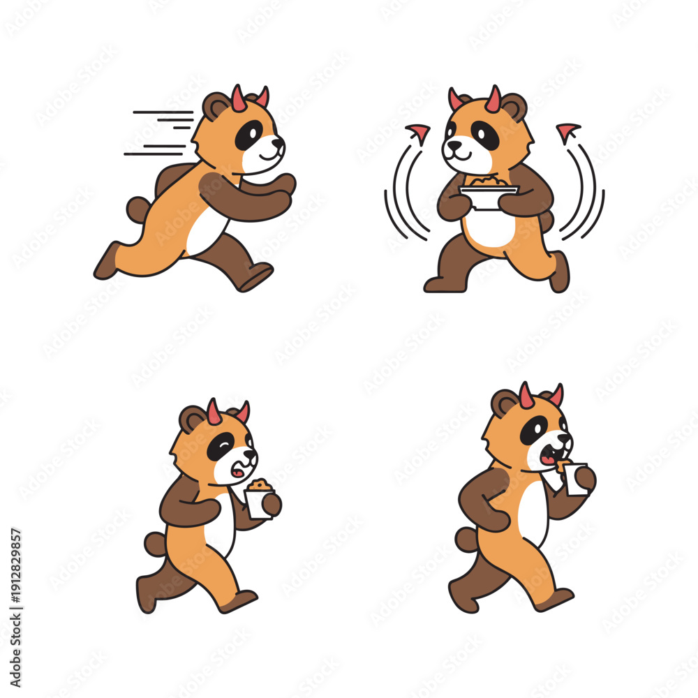 Naklejka premium Cartoon red panda running and dancing with dynamic motion