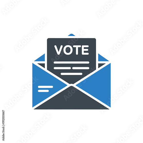 Blue and gray envelope with vote ballot paper inside  voting concept symbol