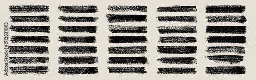 Long grunge brush strokes, lines, ink smudges, hand-drawn scribble shapes. Handmade sketchy marks acrylic stains, charcoal streaks. Paint textures, brush effect. Marker underline. Vector illustration