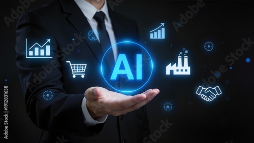 Businessman with AI and icons