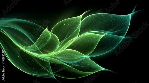 Green Leaf Form in Abstract Glow. Botanical Light, Ecology Balance, Growth Energy.