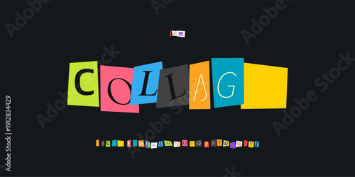 Paper Font Logo Alphabet Vector Collage Letter Set Modern Typography, Note Typographic Design for Title Text, Ransom Poster Headline, Type Symbol Logotype, Magazine Cutout Fonts. Vector Typeface