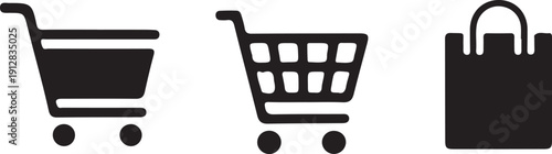 Shopping cart icon set. Shopping cart, basket, bag icon set.