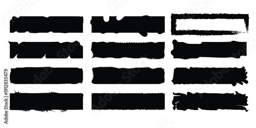 A collection of black and white rectangular shapes with varying textures and orientations