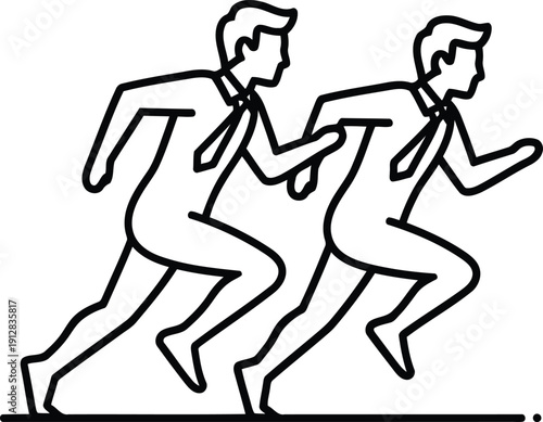 Two businessmen running together in a race, demonstrating teamwork and competition. isolated on white background, Vector
