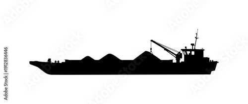 Bulk Carrier Ship Silhouette with Cargo and Crane