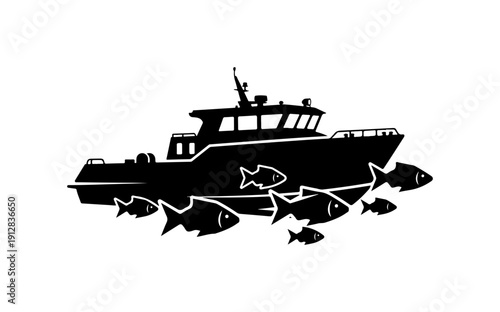 Fishing Boat with Schools of Fish Vector Illustration
