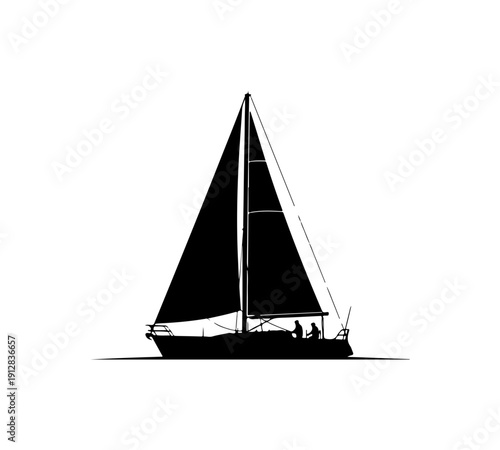 Elegant Black and White Sailing Vessel Vector Illustration