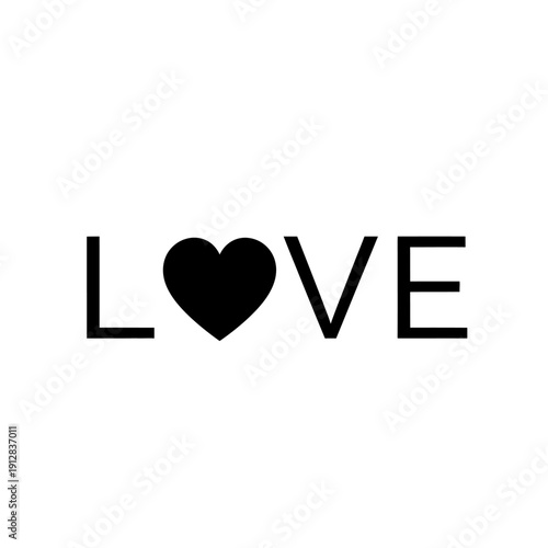 The word love with a heart replacing the o in black typography
