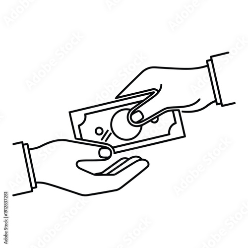 Two hands exchanging money with a key in the middle of the banknote. isolated on white background, Vector