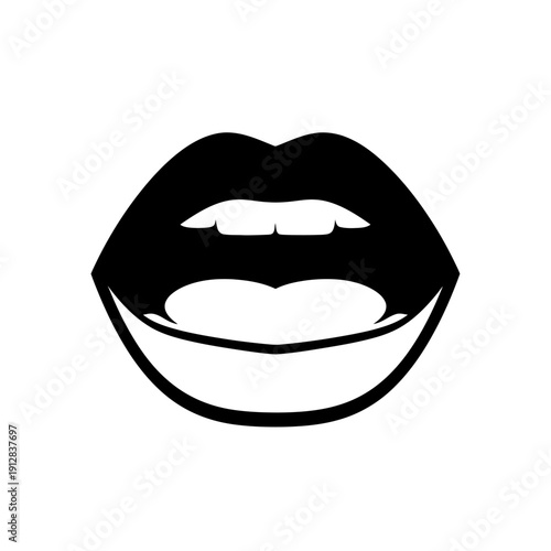 A striking black and white illustration of sensuous parted lips