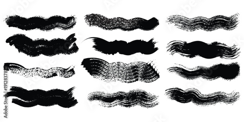 A collection of various abstract black and white brush stroke patterns