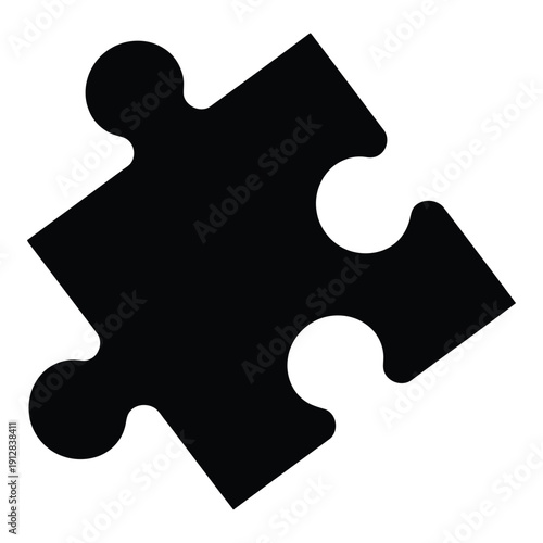 Black puzzle piece icon representing connection and problem-solving concepts isolated on white background, Vector