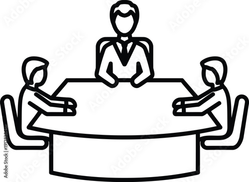 Three people sitting around a table in a business meeting. isolated on white background, Vector