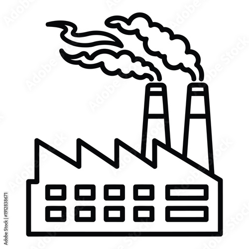 A factory with multiple chimneys emitting smoke into the sky. isolated on white background, Vector