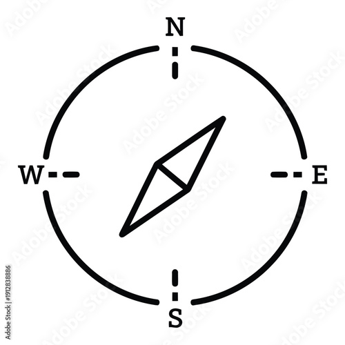 A compass with cardinal directions and a directional arrow in the center. isolated on white background, Vector