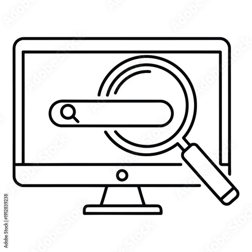 Magnifying glass hovering over a search bar on a computer screen. isolated on white background, Vector