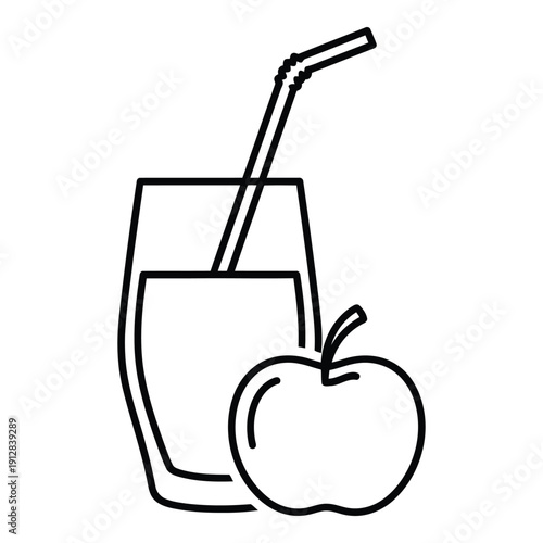 A refreshing glass of apple juice with a straw and a whole apple beside it. isolated on white background, Vector
