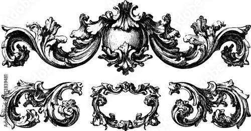 Ornate baroque cartouche and scrolls set for vintage design and decoration