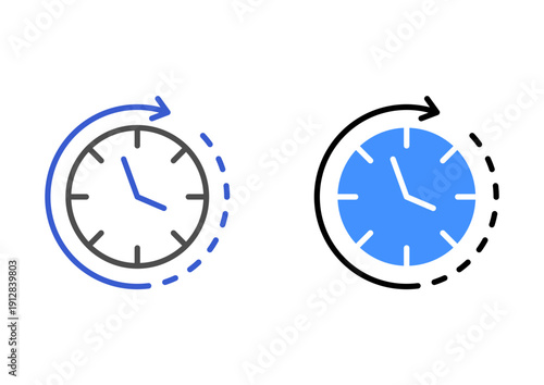 Clock Icon with Circular Arrow for Time Management and History Concept Vector Illustration