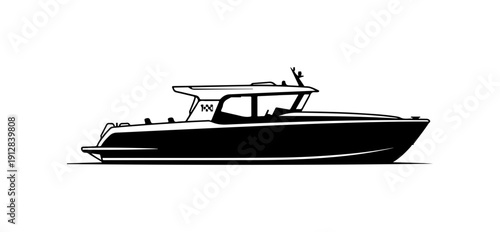 Modern Black Vector Motor Yacht Illustration