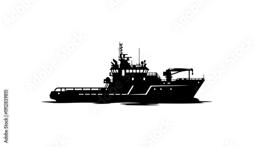 Modern Workboat or Tugboat Vector Illustration
