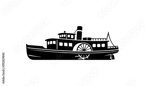 Vintage Paddle Wheel Steamboat Vector Illustration