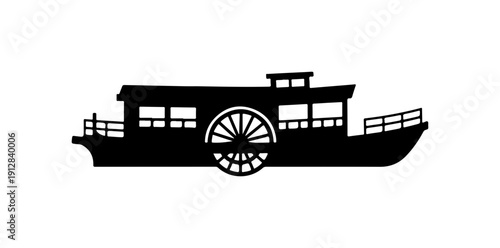 Vintage Steamboat or Paddle Wheel Boat Vector Illustration