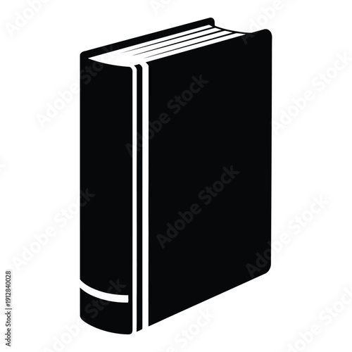A thick black book with a white spine and pages visible on the side. isolated on white background, Vector